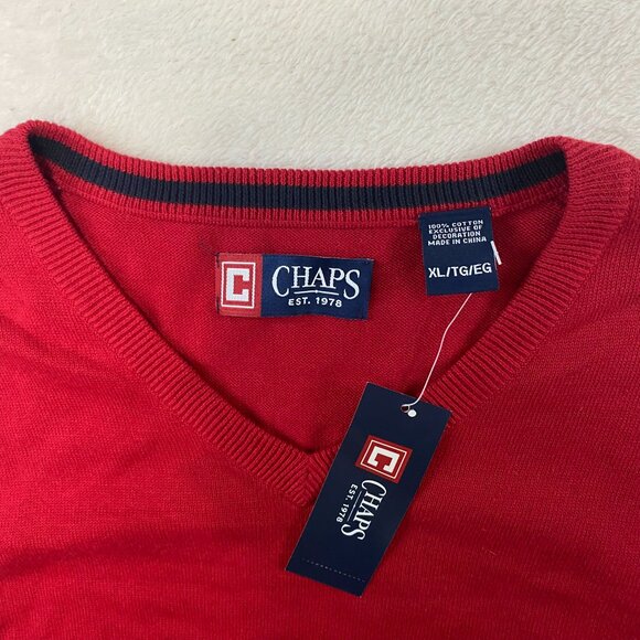 NWT Mens Sz XL Chaps Sweater Vest Red 100% Cotton Light Weight Holiday V-Neck - Picture 4 of 7